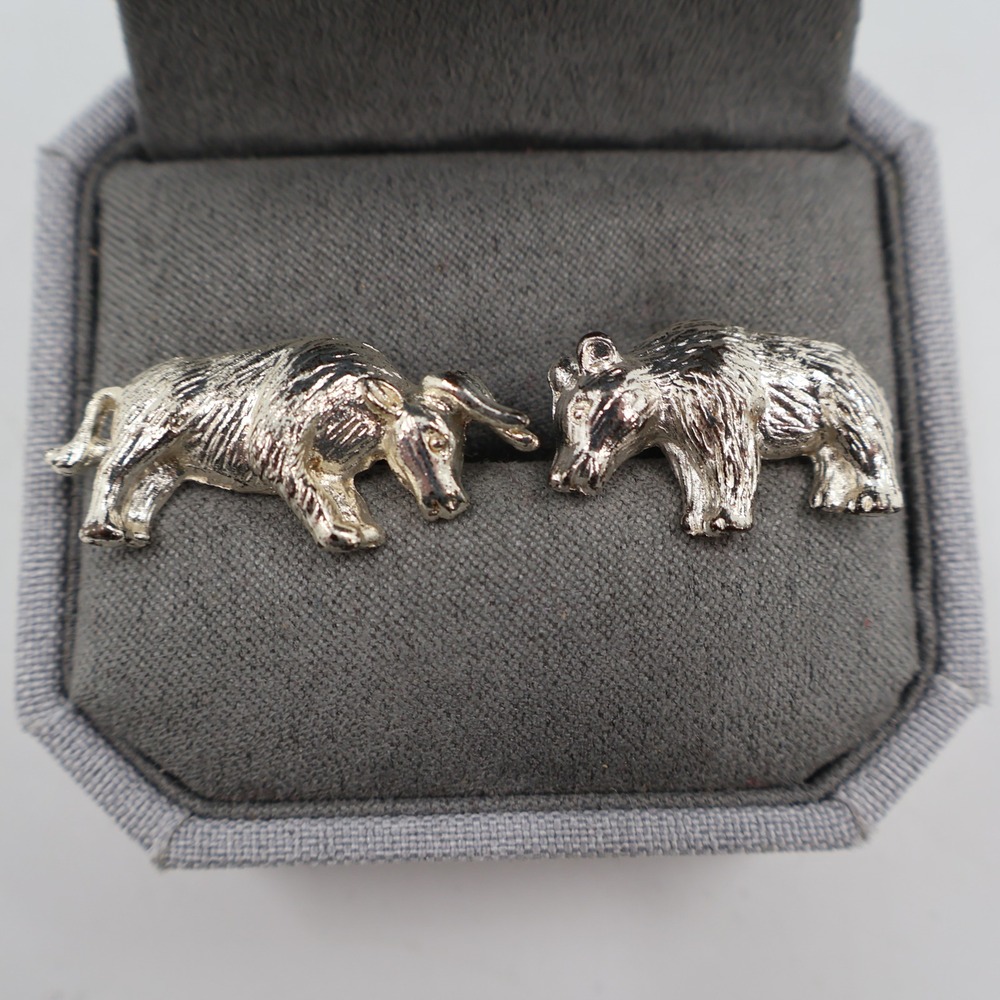 Unbranded Bull and Bear Cufflinks Mens Silver Wall Street Stock Market Finance